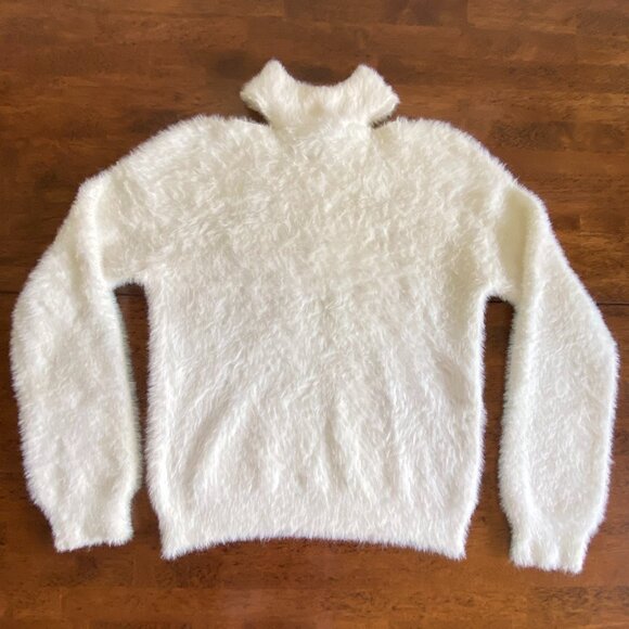 Joseph Ribkoff Fuzzy High Cutout Neck Cream Sweater Sm - Picture 4 of 10